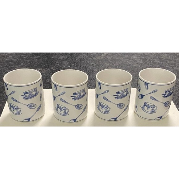 Set of 4 Fitz & Floyd Omnibus Habitat Americana Colony Blue Mugs - Picture 4 of 11